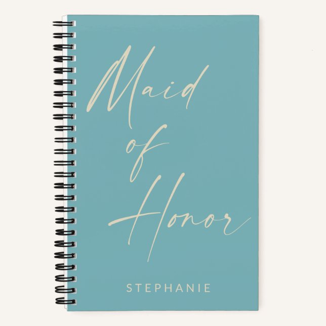 Maid of Honour Minimalist Teal Blue Personalized Notebook (Front)
