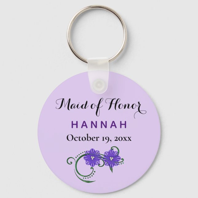 Maid of Honour Modern Typography Purple Wedding Keychain (Front)