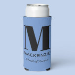 Maid of Honour Monogram Name Blue Seltzer Can Cooler<br><div class="desc">Modern typography minimalist monogram name design which can be changed to personalize. Perfect for thanking your Maid of Honour for all their help and support in making your wedding amazing. Change the blue background and text colour to match your celebration.</div>