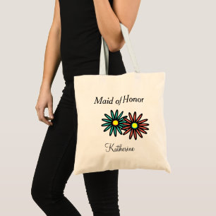 Maid of Honour Name Turquoise Coral Flowers Tote Bag