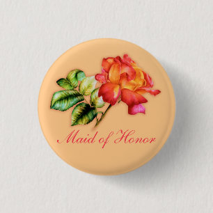 Maid of Honour orange tea rose wedding 1 Inch Round Button