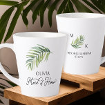 Maid of Honour Palm Leaf Bridal Party Latte Mug<br><div class="desc">Bridal party gift mug to personalize for your Maid of Honour - or anyone in your wedding party. Maid of Honour is lettered in swirly handwritten calligraphy and, you can easily switch this to a different role, by entering the design tool or messaging me for assistance. The design features a...</div>