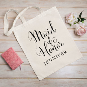 Maid of Honour Personalized Black Script Wedding Tote Bag