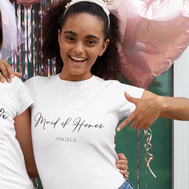 Maid of Honour Personalized Chic Minimalist Weddin T-Shirt (Creator Uploaded)