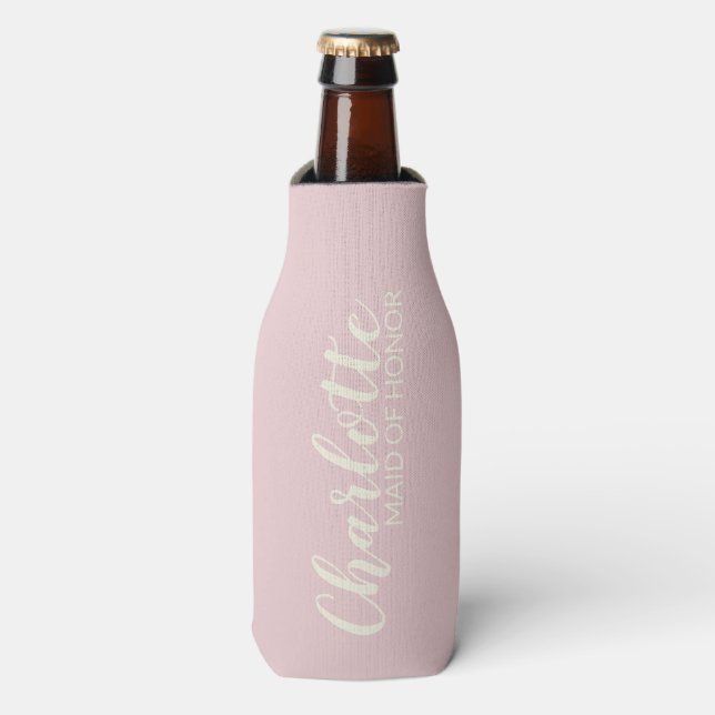 Maid of Honour Personalized Name | Blush Pink Bottle Cooler (Bottle Front)