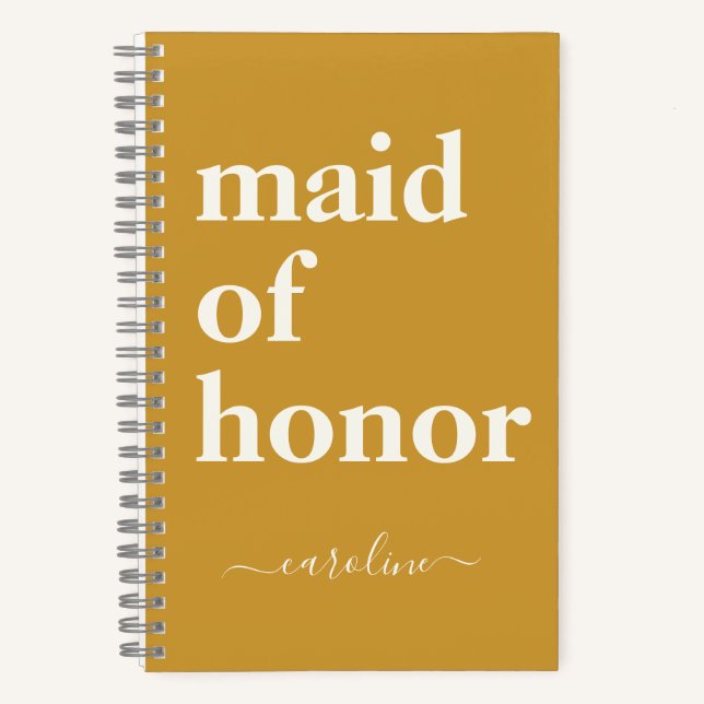 Maid of Honour Personalized Yellow Wedding Gift Notebook (Front)