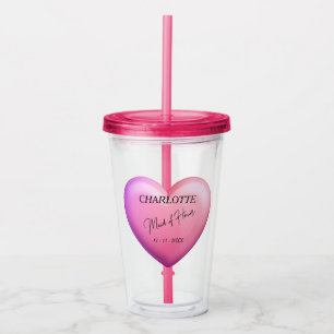 Maid Of Honour Pink Bridal Party Personalized Acrylic Tumbler