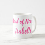 Maid of Honour pink Custom Name Gifts Wedding Coffee Mug<br><div class="desc">Beautiful calligraphy,  pink Maid of honour Wedding coffee mug. Perfect for Wedding favours. You can personalized with your name.</div>