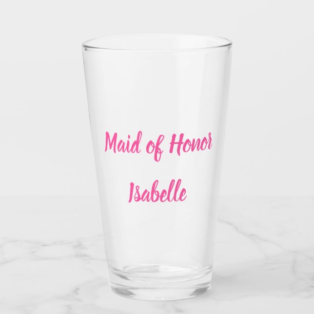 Maid of Honour pink Custom Name Gifts Wedding Glass (Front)