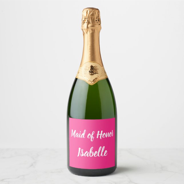 Maid of Honour pink Custom Name Gifts Wedding Sparkling Wine Label (Front)
