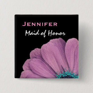 Maid of Honour Pink Daisy Custom Name Wedding 2 Inch Square Button