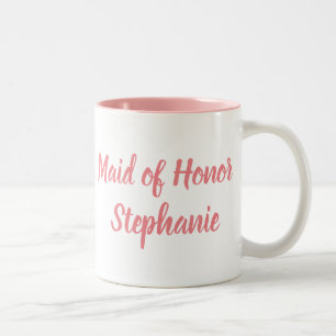Maid of Honour Pink Elegant Script Weddings Two-Tone Coffee Mug