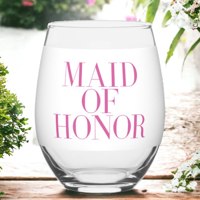 Maid of Honour Pink Modern Personalized  Stemless Wine Glass (Creator Uploaded)