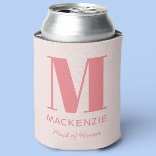 Maid of Honour Pink Monogram Name Can Cooler