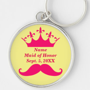 Maid of Honour Pink Moustache and Tiara Rd Keychai Keychain