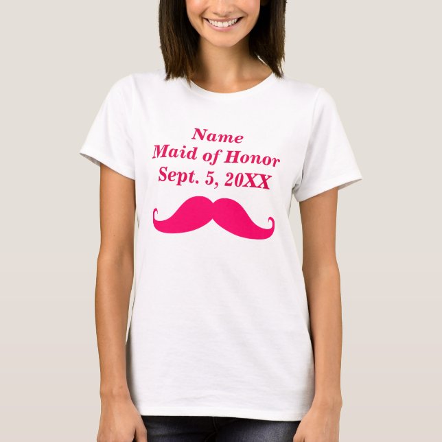 Maid of Honour Pink Moustache Womens Basic T-Shirt (Front)