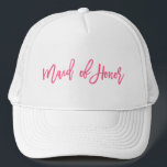 Maid Of Honour Pink Script Trucker Hat<br><div class="desc">Says "maid of honour" featuring a trendy brush script in hot pink</div>