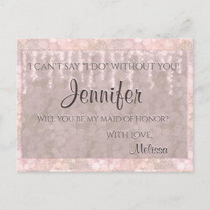 Maid of Honour - Pretty Pink Bokeh Lights Invitation Postcard