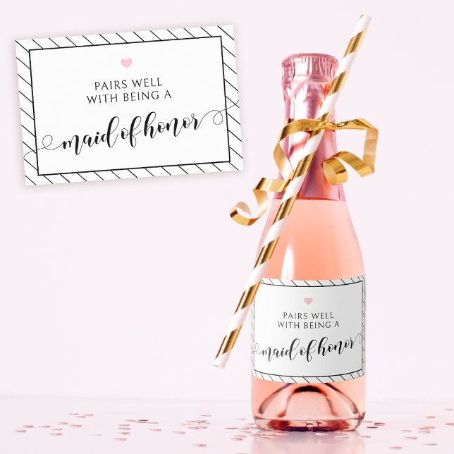 Maid of honour proposal black pink Sparkling Wine  Sparkling Wine Label (Creator Uploaded)