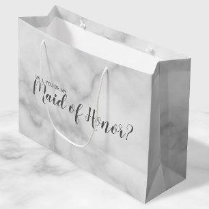 Maid of Honour Proposal Elegant Marble Script Large Gift Bag
