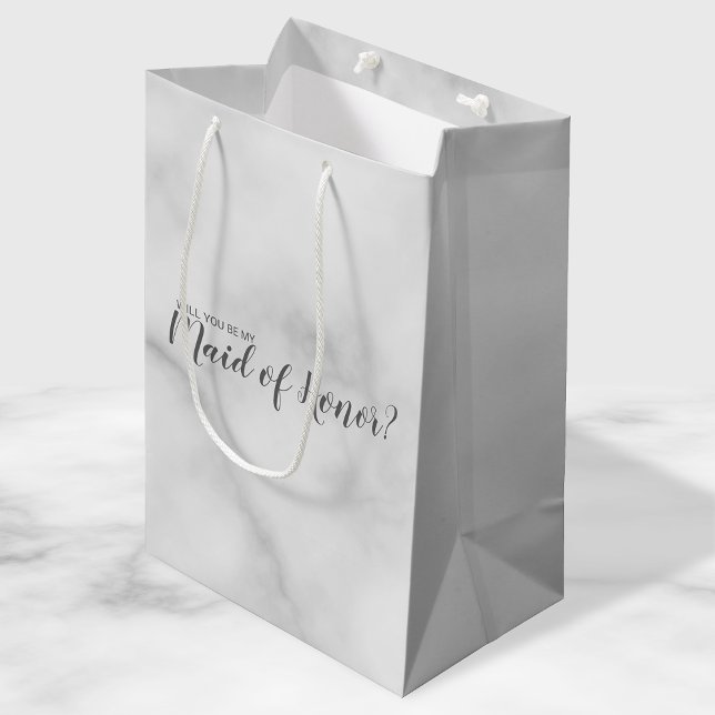 Maid of Honour Proposal Elegant Marble Script Medium Gift Bag (Creator Uploaded)