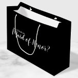 Maid of Honour Proposal Modern Proposal Large Gift Bag<br><div class="desc">"Will You Be My Maid of Honour?" Modern Proposal Gift Bag
featuring title "Will You Be My Maid of Honour?" in white modern script font style on black background.</div>