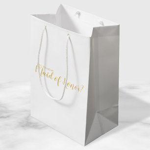 Maid of Honour Proposal Modern Script Gold Medium Gift Bag