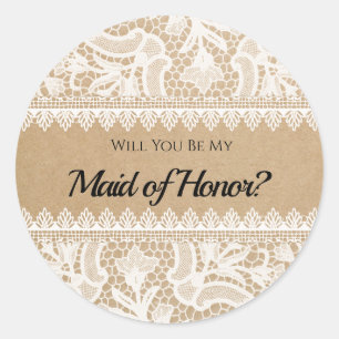 Maid Of Honour Proposal Rustic Lace Custom Classic Round Sticker