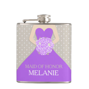 Maid of honour purple dress named hip flask
