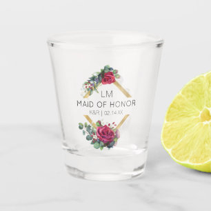 Maid of Honour Red Rose Wedding Date Monogrammed S Shot Glass