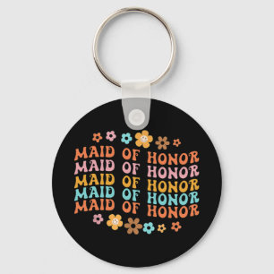 Maid Of Honour Retro Groovy Bridal Party Bridesmai Keychain