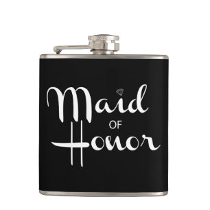 Maid of Honour Retro Script White Hip Flask