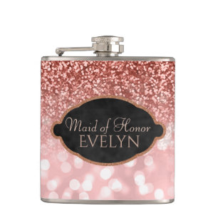 Maid of Honour Rose Gold Glitter Custom Wedding Hip Flask