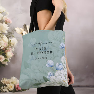 Maid of Honour Sage Green & Floral Wedding Tote Bag