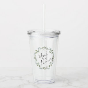 Maid of Honour Sage Greenery Wreath Wedding Acrylic Tumbler
