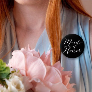 Maid Of Honour Script Chic Wedding Bridal Party 2 Inch Round Button
