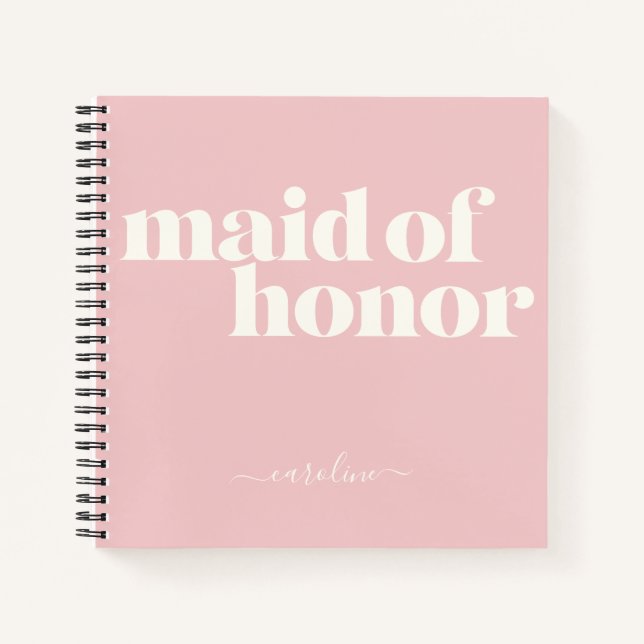 Maid of Honour Simple Minimalist Modern Name Blush Notebook (Front)