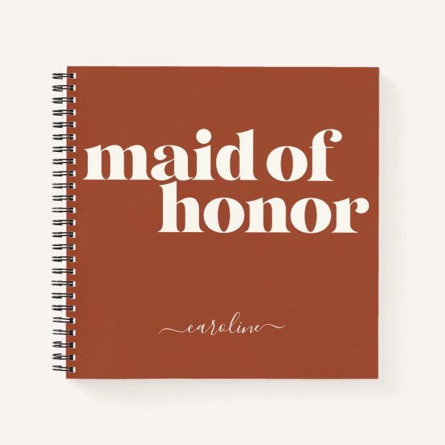 Maid of Honour Simple Minimalist Modern Name Rust Notebook (Front)
