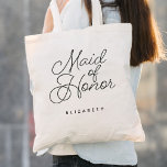 Maid of Honour Simple Modern Calligraphy Wedding Tote Bag<br><div class="desc">Maid of Honour Simple Modern Calligraphy Wedding Tote Bag features fun and pretty calligraphy,  along with the personalized name.</div>