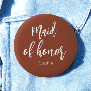 Maid of Honour Terracotta Brown Wedding 2 Inch Round Button