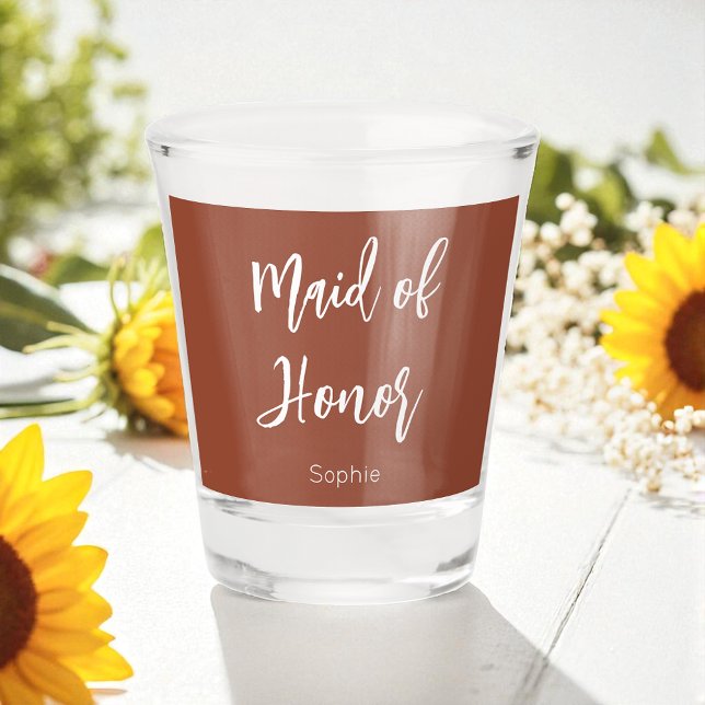 Maid of Honour Terracotta Brown Wedding Shot Glass (Creator Uploaded)