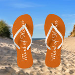 Maid of Honour Trendy Burnt Orange Colour Flip Flops<br><div class="desc">Gift your wedding bridesmaids with these stylish Maid of Honour flip flops that are a trendy,  burnt orange colour along with white,  stylized script to complement your similar wedding colour scheme. Select foot size along with other options. You may customize your flip flops to change colour to your desire.</div>