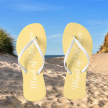 Maid of Honour Trendy Buttercup Yellow Colour Flip Flops<br><div class="desc">Gift your wedding bridesmaids with these stylish Maid of Honour flip flops that are a trendy,  buttercup yellow colour along with white,  stylized script to complement your similar wedding colour scheme. Select foot size along with other options. You may customize your flip flops to change colour to your desire.</div>