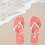 Maid of Honour Trendy Coral Colour Flip Flops<br><div class="desc">Gift your wedding bridesmaids with these stylish Maid of Honour flip flops that are a trendy coral colour along with white,  stylized script to complement your similar wedding colour scheme. Select foot size along with other options. You may customize your flip flops to change colour to your desire.</div>