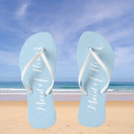 Maid of Honour Trendy Light Blue Flip Flops<br><div class="desc">Gift your wedding bridesmaids with these stylish Maid of Honour flip flops that are a trendy,  powder blue colour along with white,  stylized script to complement your similar wedding colour scheme. Select foot size along with other options.</div>