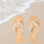 Maid of Honour Trendy Peach Colour Flip Flops<br><div class="desc">Gift your wedding bridesmaids with these stylish Maid of Honour flip flops that are a trendy peach colour along with white, stylized script to complement your similar wedding colour scheme. Select foot size along with other options. You may customize your flip flops to change colour or text font style to...</div>