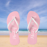 Maid of Honour Trendy Pink Colour Flip Flops<br><div class="desc">Gift your wedding bridesmaids with these stylish Maid of Honour flip flops that are a trendy,  light pink colour along with white,  stylized script to complement your similar wedding colour scheme. Select foot size along with other options. You may customize your flip flops to change colour to your desire.</div>