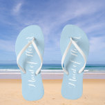 Maid of Honour Trendy Powder Blue Colour Flip Flops<br><div class="desc">Gift your wedding bridesmaids with these stylish Maid of Honour flip flops that are a trendy,  powder blue colour along with white,  stylized script to complement your similar wedding colour scheme. Select foot size along with other options. You may customize your flip flops to change colour to your desire.</div>