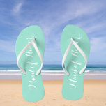 Maid of Honour Trendy Seafoam Colour Flip Flops<br><div class="desc">Gift your wedding bridesmaids with these stylish Maid of Honour flip flops that are a trendy seafoam colour along with white,  stylized script to complement your similar wedding colour scheme. Select foot size along with other options. You may customize your flip flops to change colour to your desire.</div>