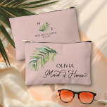 Maid of Honour Tropical Palm Leaf Any Colour Accessory Pouch<br><div class="desc">Bridal party gift to personalize for your bridesmaid - or anyone in your wedding party. Bridesmaid is lettered in swirly handwritten calligraphy and, you can easily switch this to a different role, by entering the design tool. The design features a watercolor tropical palm leaf which is also used in the...</div>